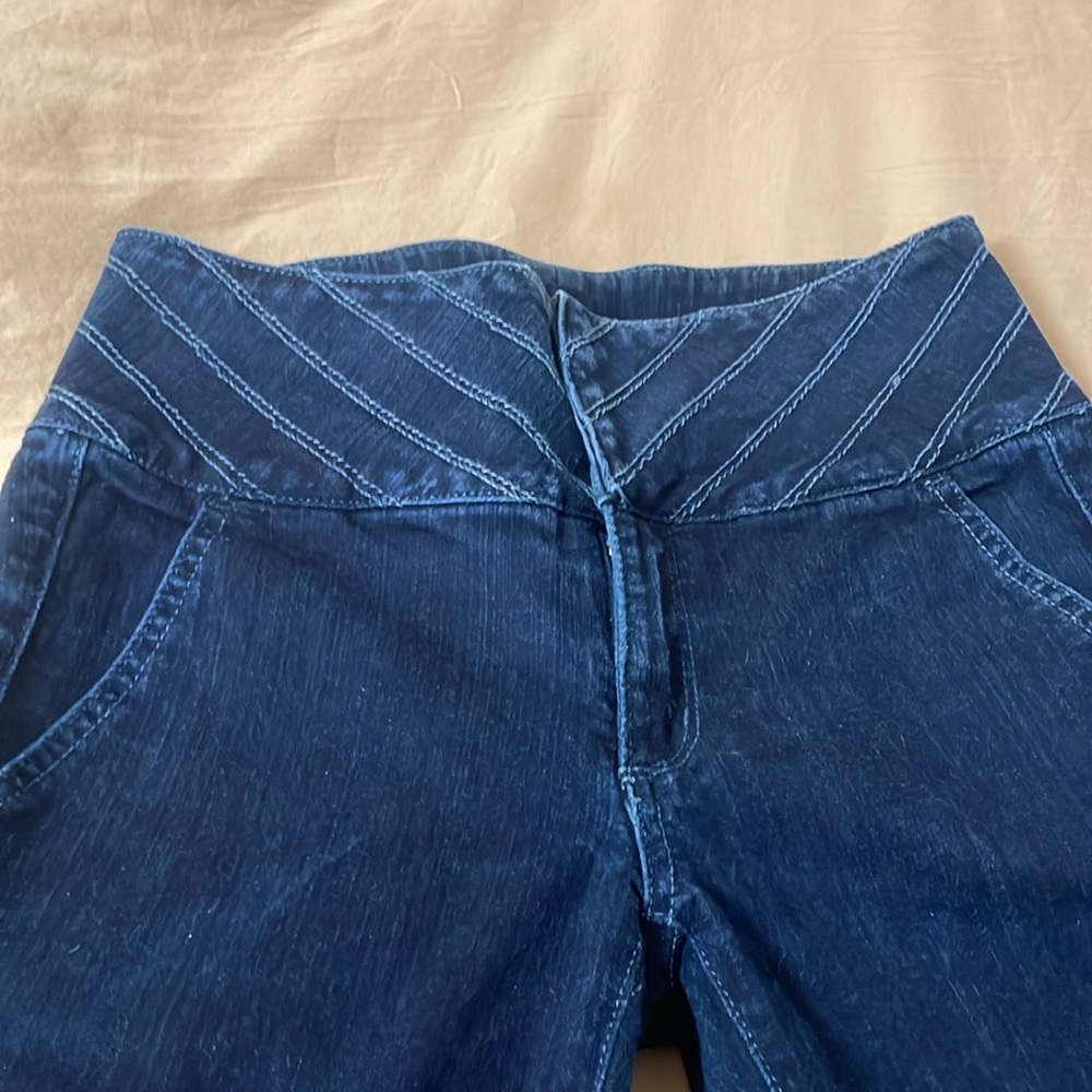 Anlo Dark Blue Flare Wide Leg Jeans - Picture 2 of 7